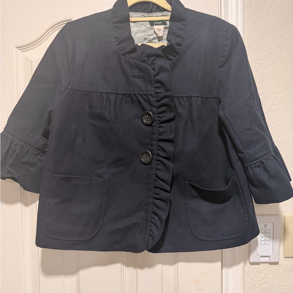 J. Crew Dark Blue  Blazer with Ruffle Trim